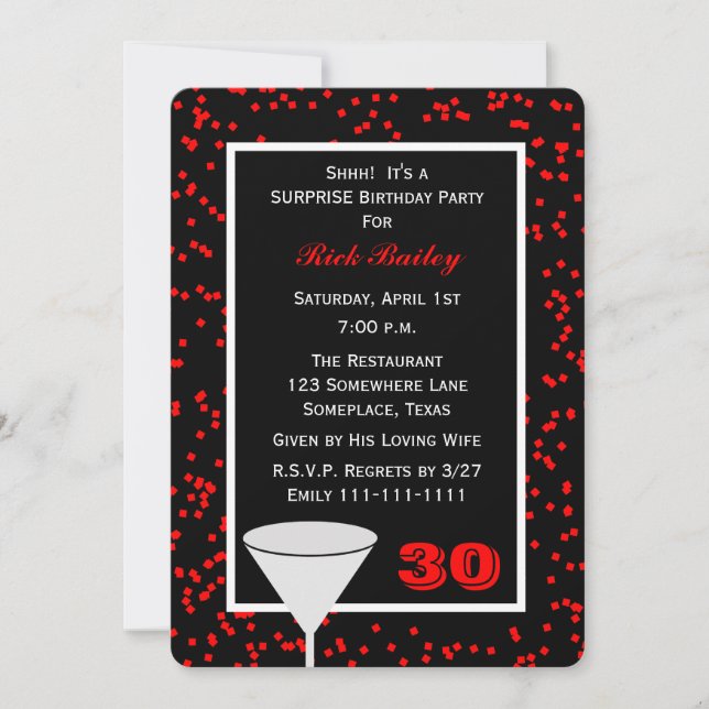 Invitation Surprise 30e anniversaire de fête verre avec Confe (Devant)
