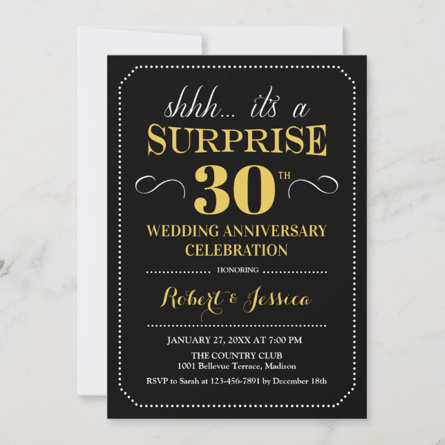 Invitation Surprise 30e anniversaire de mariage - Noir Or (Devant)