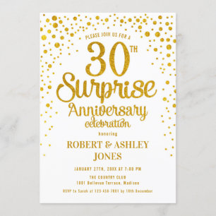 Invitation Surprise 30e anniversaire de mariage - Or et Blanc