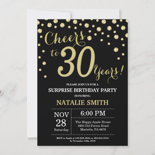 Invitation Surprise 30e anniversaire Diamant noir et or (Devant)