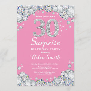 Invitation Surprise 30e anniversaire Diamant rose et argent