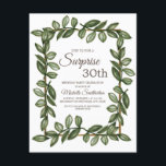Invitation Surprise 30e anniversaire Feuilles verts<br><div class="desc">Feuilles d'aquarelle verte sur blanc Invitation à la fête du 30e anniversaire de Surprise. Contactez-nous pour obtenir de l'aide sur la personnalisation et la mise en correspondance des produits.</div>