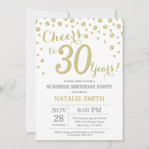 Invitation Surprise 30e anniversaire Gold Parties scintillant