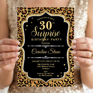 Invitation Surprise 30e Anniversaire - Léopard Noir Or
