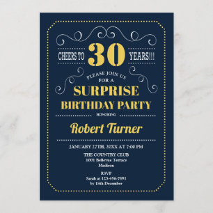 Invitation Surprise 30e anniversaire - Marine Blue Gold