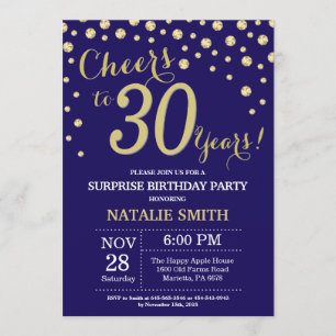 Invitation Surprise 30e anniversaire Navy Blue and Gold Diamo
