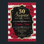 Invitation Surprise 30e anniversaire - Noir Blanc Rouge<br><div class="desc">Invitation surprise 30e anniversaire. Dessin féminin noir,  blanc,  rouge avec fausse parties scintillant or. Caractéristiques rouge foncé et blanc rayures,  rose,  police de script et confetti. Parfait pour une soirée d'anniversaire élégante. Peut être personnalisé pour montrer n'importe quel âge. Message-moi si vous avez besoin d'une personnalisation plus poussée.</div>