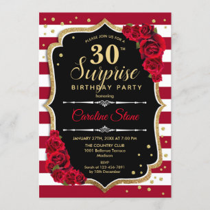 Invitation Surprise 30e anniversaire - Noir Blanc Rouge