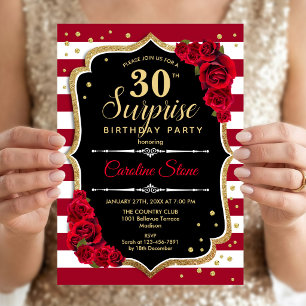 Invitation Surprise 30e Anniversaire - Noir Blanc Rouge