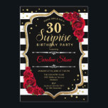 Invitation Surprise 30e anniversaire - Noir Blanc Rouge<br><div class="desc">Invitation surprise 30e anniversaire. Dessin féminin noir,  blanc,  rouge avec fausse parties scintillant or. Caractéristiques noir et blanc rayures,  roses rouges,  police de script et confetti. Parfait pour une soirée d'anniversaire élégante. Peut être personnalisé pour montrer n'importe quel âge. Message-moi si vous avez besoin d'une personnalisation plus poussée.</div>