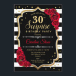 Invitation Surprise 30e anniversaire - Noir Blanc Rouge<br><div class="desc">Invitation surprise 30e anniversaire. Dessin féminin noir,  blanc,  rouge avec fausse parties scintillant or. Caractéristiques noir et blanc rayures,  roses rouges,  police de script et confetti. Parfait pour une soirée d'anniversaire élégante. Peut être personnalisé pour montrer n'importe quel âge. Message-moi si vous avez besoin d'une personnalisation plus poussée.</div>