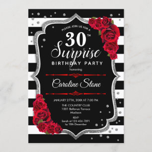 Invitation Surprise 30e anniversaire - Noir Blanc Rouge