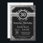 Invitation Surprise 30e Anniversaire Noir et Paillettes Argen<br><div class="desc">Invitation d'anniversaire surprise 30 ans avec fond noir et paillettes argentées. Anniversaire adulte. Anniversaire homme ou femme. Invitation d'anniversaire pour enfants garçon ou fille ado teenager. 13ème 15ème 16ème 18ème 20ème 21ème 30ème 40ème 50ème 60ème 70ème 80ème 90ème 100ème. Tout âge. Pour une personnalisation plus poussée, veuillez cliquer sur le...</div>