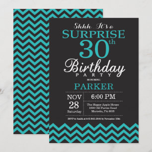 Invitation surprise 30e anniversaire Noir et Turqu