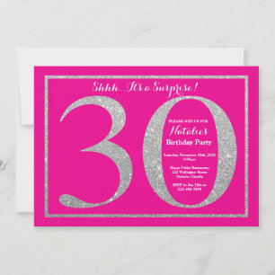 Invitation Surprise 30e Anniversaire Paillettes Rose Chaud et