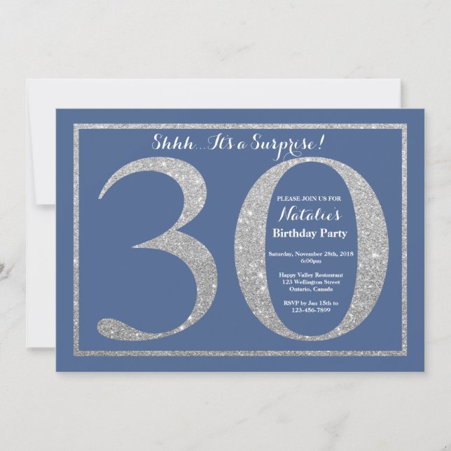 Invitation Surprise 30e anniversaire Parties scintillant bleu (Devant)