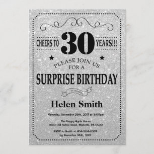Invitation Surprise 30e anniversaire Parties scintillant noir
