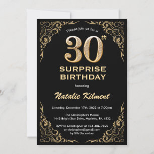 Invitation Surprise 30e anniversaire Parties scintillant noir