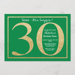 Invitation Surprise 30e anniversaire Parties scintillant vert