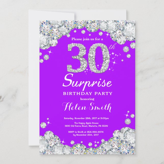Invitation Surprise 30e anniversaire Purple et Silver Diamond (Devant)