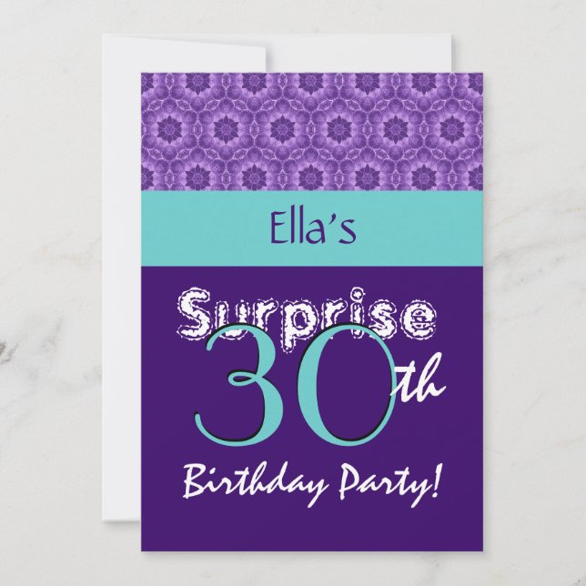 Invitation SURPRISE 30e anniversaire Purpleand Turquoise G805 (Devant)