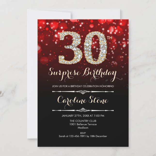 Invitation Surprise 30e anniversaire - Red Gold (Devant)