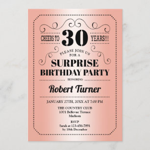 Invitation Surprise 30e anniversaire - Rose Gold Black