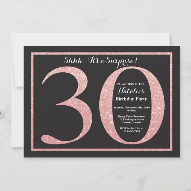 Invitation Surprise 30e anniversaire Rose Pink Gold Parties s (Devant)