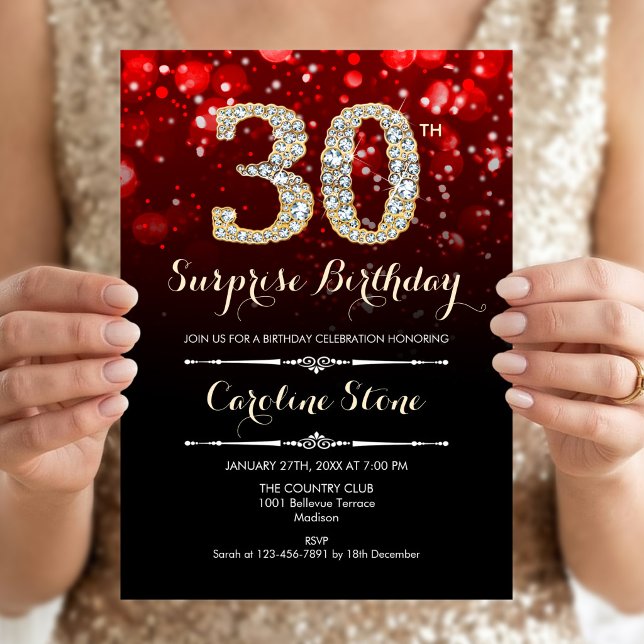 Invitation Surprise 30e Anniversaire - Rouge Or (Créateur téléchargé)