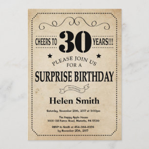 Invitation Surprise 30e anniversaire Rustic Vintage Retro