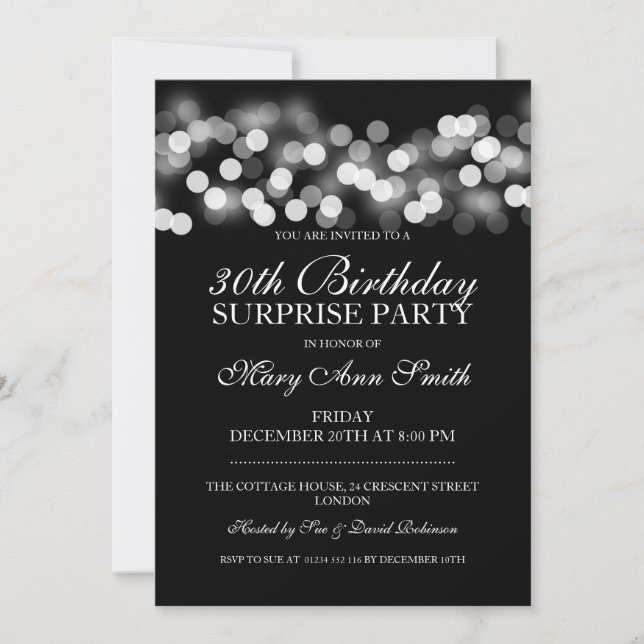 Invitation Surprise 30e anniversaire Silver Hollywood Glam (Devant)
