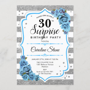 Invitation Surprise 30e anniversaire - Silver White Aqua Blue