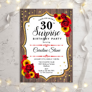 Invitation Surprise 30e anniversaire - Tournesols Bois rustiq