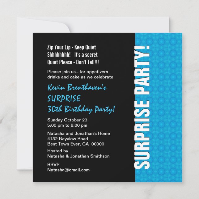 Invitation SURPRISE 30e anniversaire Turquoise moderne Bleu W (Devant)