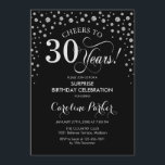 Invitation Surprise 30e fête d'anniversaire - Argent noir<br><div class="desc">Invitation de fête du 30e anniversaire surprise. Design élégant en noir et faux parties scintillant argent. Fonctionne la police de script et les confettis de diamants. Bravo à 30 ans ! Message-moi si vous avez besoin d'une personnalisation plus poussée.</div>
