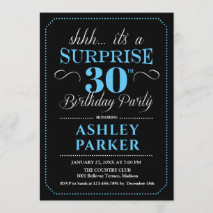 Invitation Surprise 30e fête d'anniversaire - Black Blue