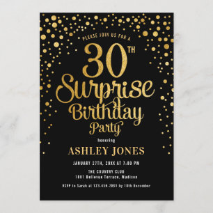 Invitation Surprise 30e fête d'anniversaire - Black & Gold