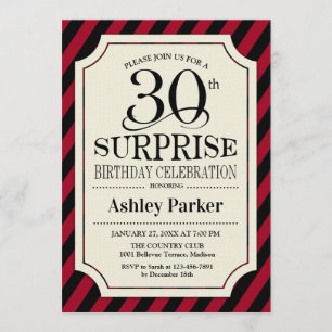 Invitation Surprise 30e fête d'anniversaire - Black Red Strip