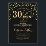 Invitation Surprise 30e fête d'anniversaire - Gold Black<br><div class="desc">Invitation de fête du 30e anniversaire surprise. Design élégant en or noir et faux parties scintillant. Fonctionne la police de script et les confettis de diamants. Bravo à 30 ans ! Message-moi si vous avez besoin d'une personnalisation plus poussée.</div>