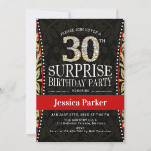 Invitation Surprise 30e fête d'anniversaire - Gold Black Red