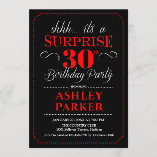 Invitation Surprise 30e fête d'anniversaire - Noir Blanc Roug