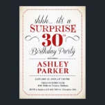 Invitation Surprise 30e fête d'anniversaire - Noir rouge blan<br><div class="desc">Invitation de fête du 30e anniversaire surprise. Design simple et élégant,  blanc,  rouge et noir. Comprend une police de script élégante. Célébration anniversaire surprise pour l'homme ou la femme. Peut être customisé à n'importe quel âge!</div>