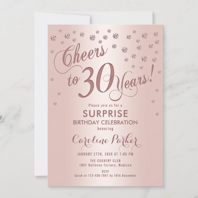 Invitation Surprise 30e fête d'anniversaire - Rose Gold (Devant)