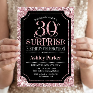 Invitation Surprise 30e fête d'anniversaire - Rose Gold Black