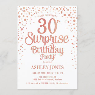 Invitation Surprise 30e fête d'anniversaire - Rose Gold & Whi