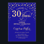 Invitation Surprise 30e fête d'anniversaire - Royal Blue Gold<br><div class="desc">Invitation de fête du 30e anniversaire surprise. Design élégant en saphir bleu royal et faux or parties scintillant. Fonctionne la police de script et les confettis de diamants. Bravo à 30 ans ! Message-moi si vous avez besoin d'une personnalisation plus poussée.</div>