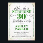 Invitation Surprise 30e fête d'anniversaire - White Green<br><div class="desc">Invitation de fête du 30e anniversaire surprise. Design simple et élégant,  blanc,  vert et noir. Comprend une police de script élégante. Célébration anniversaire surprise pour l'homme ou la femme. Peut être customisé à n'importe quel âge!</div>