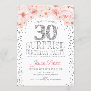 Invitation Surprise 30e fête d'anniversaire - White Silver Pi