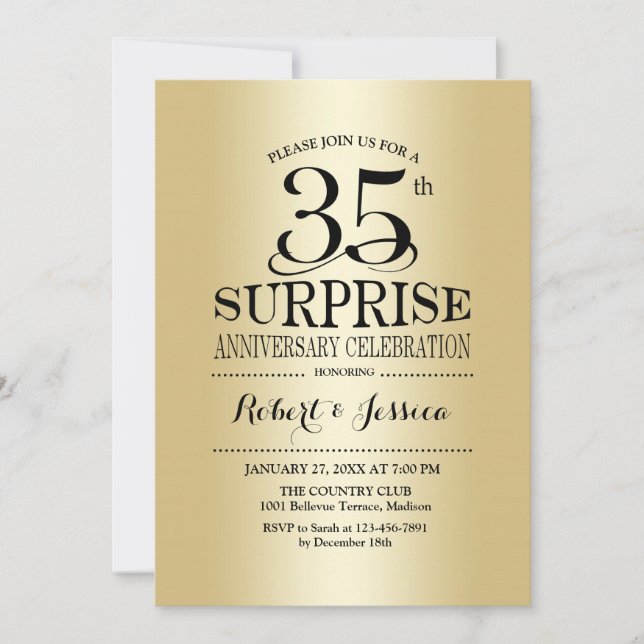 Invitation Surprise 35e anniversaire de mariage - Or (Devant)