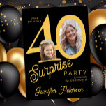 Invitation Surprise 40 modern 2 photo 40th birthday<br><div class="desc">Trendy bold typography women's 40th birthday surprise party invitation with 2 photos and modern gold black design in retro style script. Easy to personalize with your text and pictures.     Digital download available, </div>